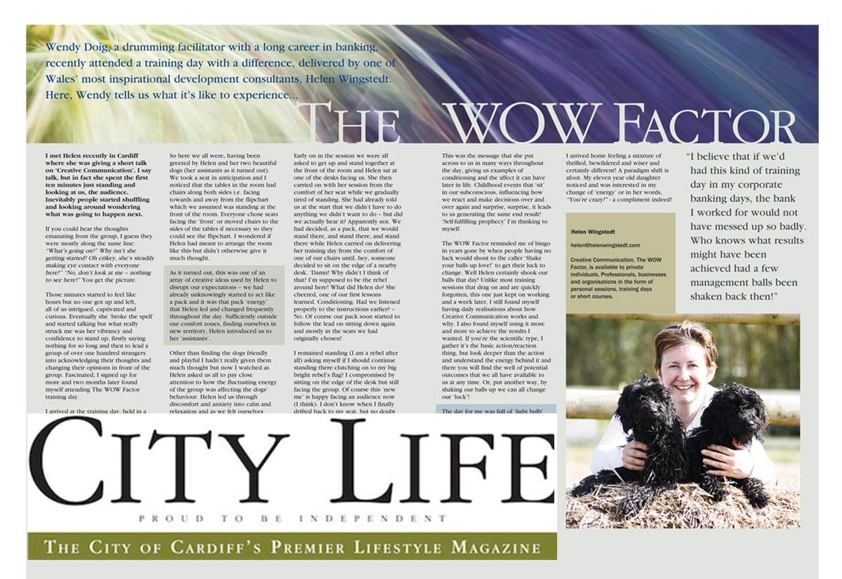 Wendy Doig on the The WOW Factor Workshop. Vale Life and March/April 2011 - West Kent Wellbeing Magazine